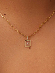 Gold Pendant - Square Floating Diamond Charm