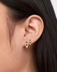 Solid Yellow Gold - Diamond Link Huggie Hoops