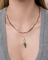 Solid Yellow Gold - Tourmaline Beaded Necklace
