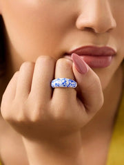 Enamel Ring - Wrenley Marble Blue