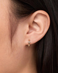 Solid Yellow Gold - Diamond Link Huggie Hoops