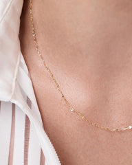 Solid Yellow Gold - Sparkle Link Chain Necklace