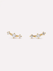 Gold Stud Earrings - Triple Diamond Studs