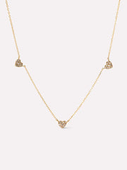 Gold Heart Necklace - Diamond Heart Station Necklace