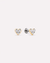 Solid Yellow Gold - Diamond Heart Flatback Studs