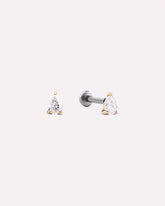 Solid Yellow Gold - Diamond Pear Flatback Studs