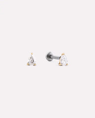 Solid Yellow Gold - Diamond Pear Flatback Studs