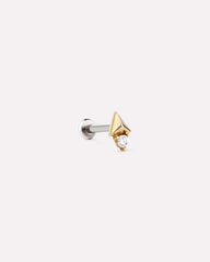 Solid Yellow Gold - Diamond Pyramid Flatback Single Stud