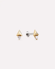 Solid Yellow Gold - Diamond Pyramid Flatback Studs