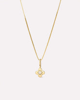 Solid Yellow Gold - Diamond Flower Charm Necklace