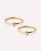 Solid Yellow Gold - Double Diamond Link Ring
