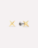 Solid Yellow Gold - X Flatback Studs