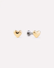 Solid Yellow Gold - Heart Flatback Studs