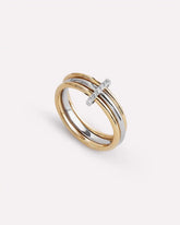 Solid Yellow Gold - Two Tone Trio Diamond Link Ring