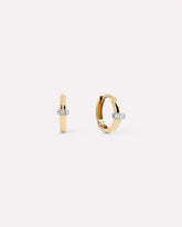 Solid Yellow Gold - Diamond Link Huggie Hoops