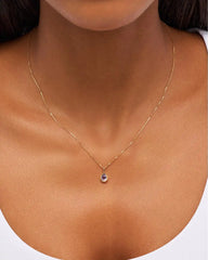 Solid Yellow Gold - Pink Amethyst Teardrop Necklace