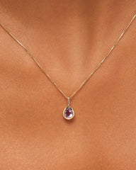 Solid Yellow Gold - Pink Amethyst Teardrop Necklace