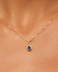Solid Yellow Gold Birthstone - Light Blue Sapphire Teardrop Charm