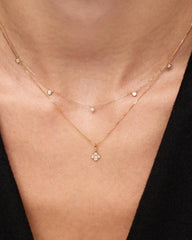 Solid Yellow Gold - Diamond Flower Charm Necklace