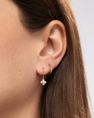 Solid Yellow Gold - Mini Flower Drop Earrings