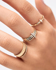 Solid Yellow Gold - Two Tone Trio Diamond Link Ring