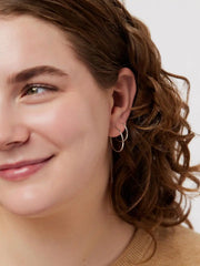 White Gold Hoop Earrings - White Gold Slim Hoops Set