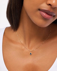 Solid Yellow Gold Birthstone - Light Blue Sapphire Teardrop Charm