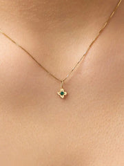 Solid Yellow Gold - Emerald Mini Flower Charm