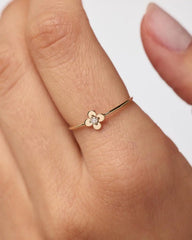 Solid Yellow Gold - Mini Diamond Flower Ring