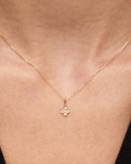 Solid Yellow Gold - Diamond Flower Charm Necklace