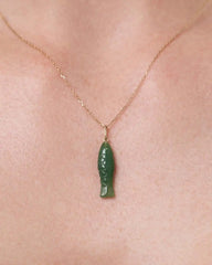 Solid Yellow Gold - Gemstone Fish Necklace
