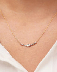 Solid Yellow Gold - Diamond Links Bar Necklace