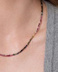 Solid Yellow Gold - Tourmaline Beaded Necklace