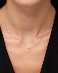 Solid Yellow Gold - Diamond Flower Charm Necklace
