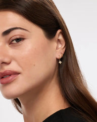Solid Yellow Gold - Mini Flower Drop Earrings