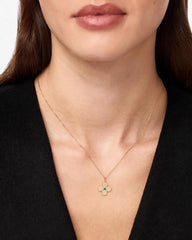 Solid Yellow Gold - Large Emerald Flower Charm Necklace