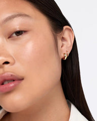 Solid Yellow Gold - Diamond Link Huggie Hoops