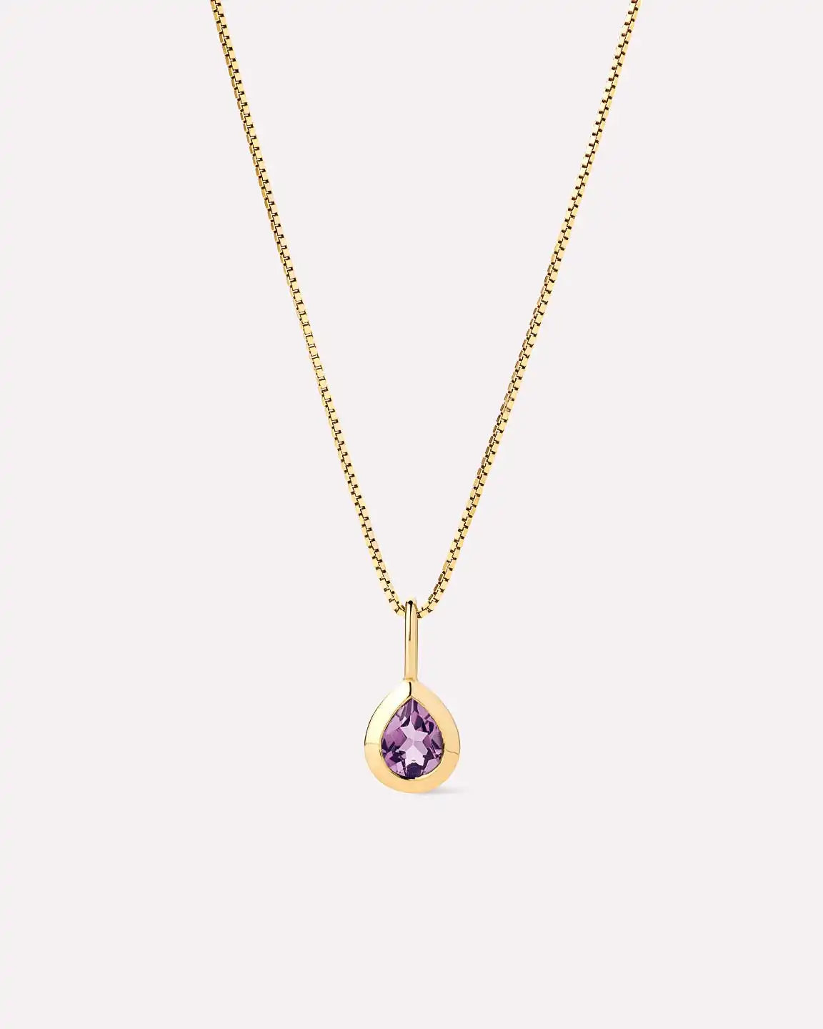 Solid Yellow Gold - Pink Amethyst Teardrop Necklace
