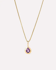 Solid Yellow Gold - Pink Amethyst Teardrop Necklace