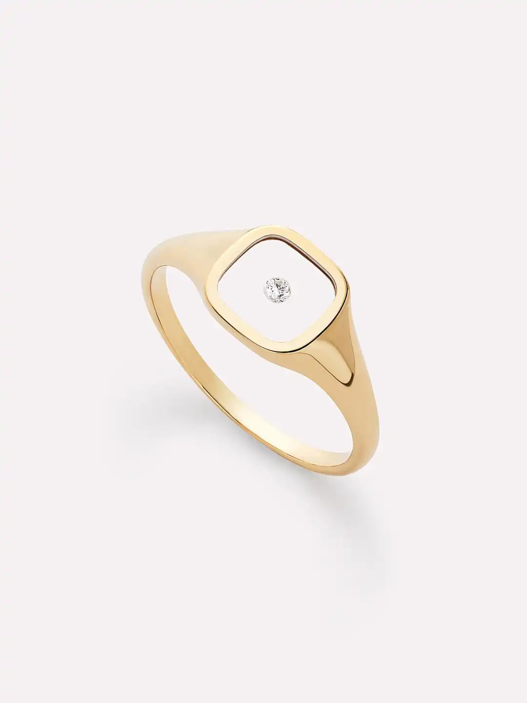Solid Yellow Gold - Floating Diamond Signet Ring