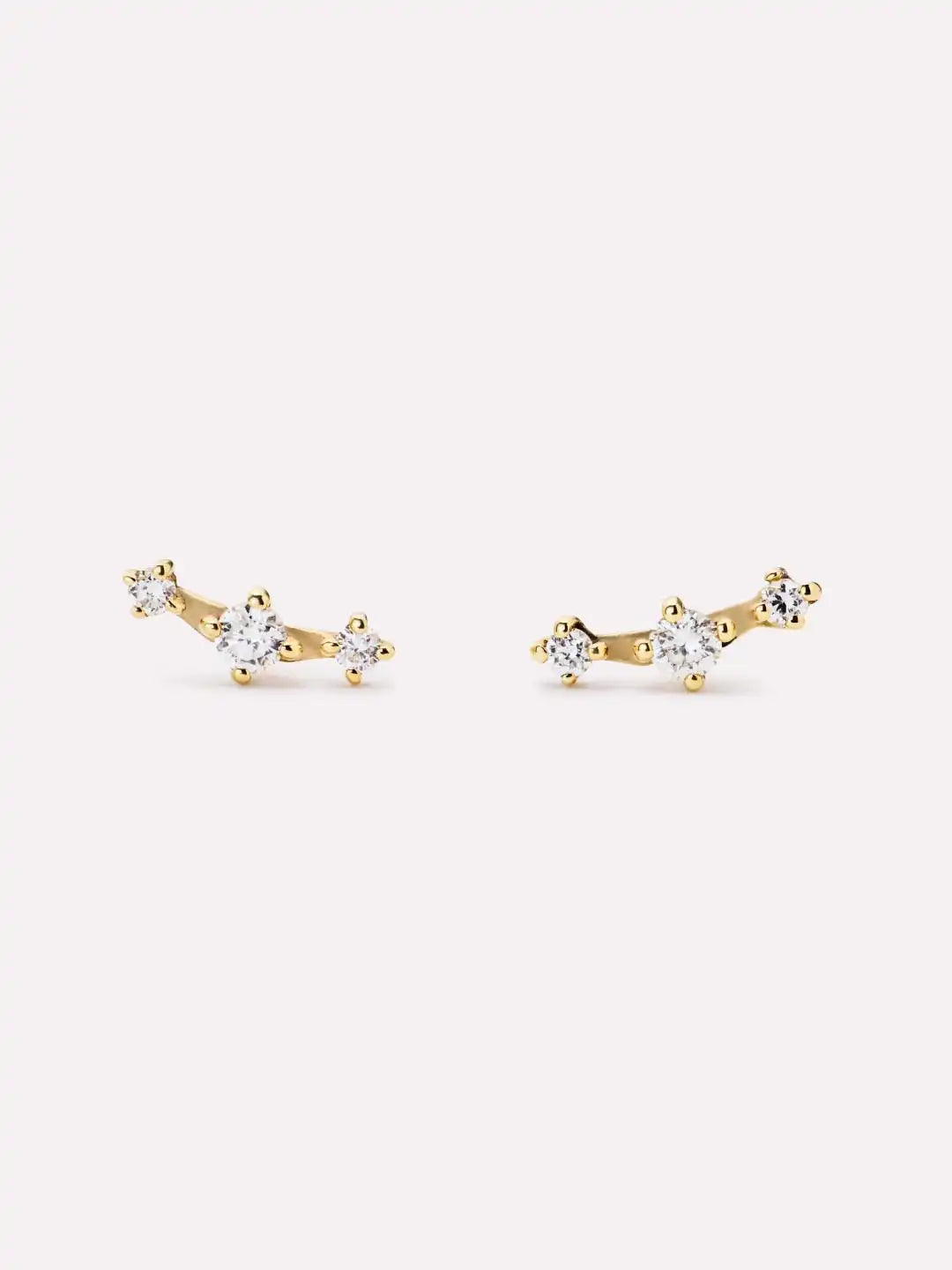 Gold Stud Earrings - Triple Diamond Studs