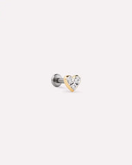 Solid Yellow Gold - Diamond Heart Flatback Single Stud