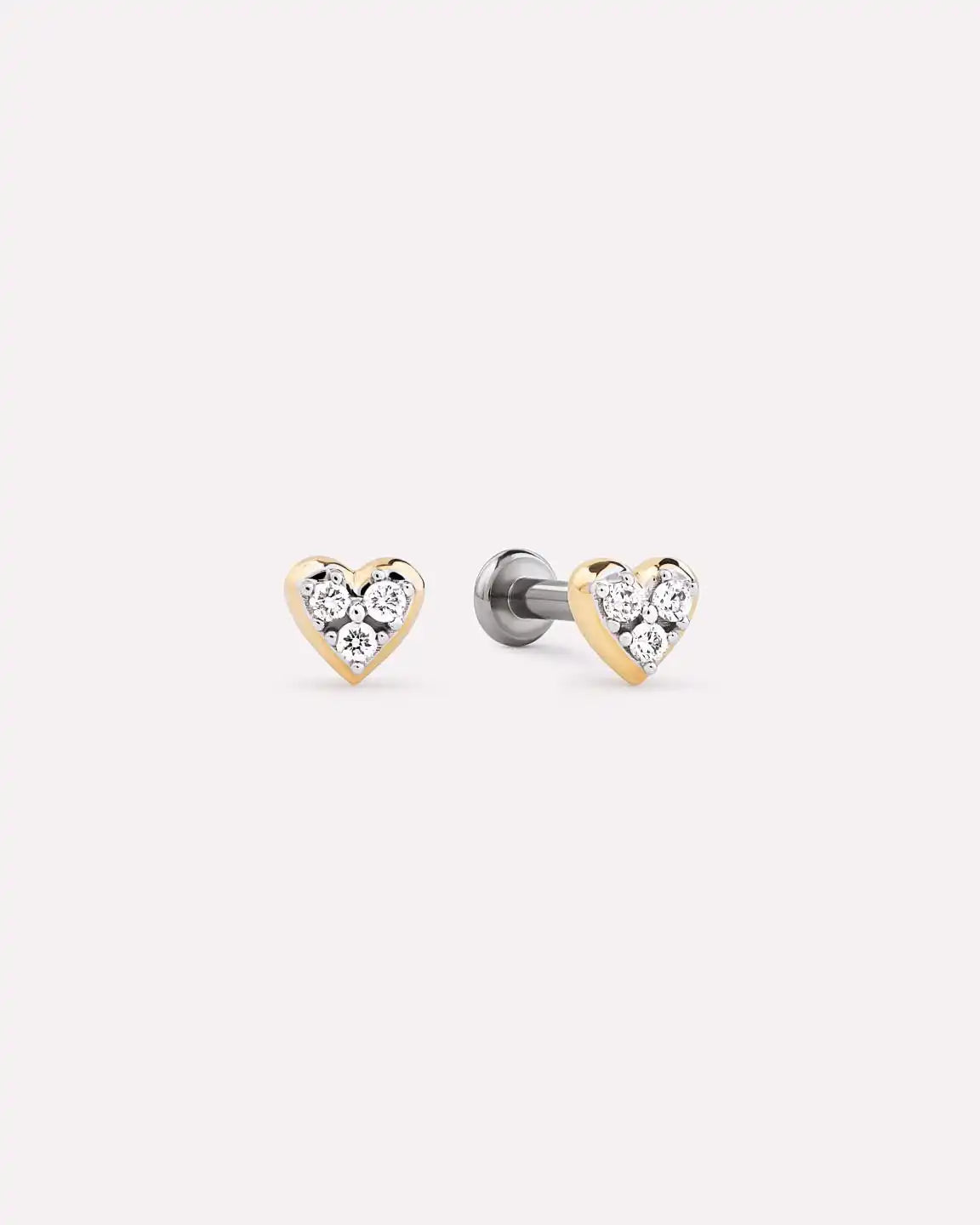Solid Yellow Gold - Diamond Heart Flatback Studs