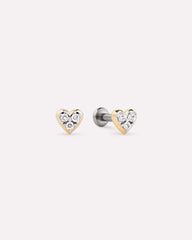 Solid Yellow Gold - Diamond Heart Flatback Studs