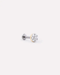 Solid Yellow Gold - Diamond Circle Flatback Single Stud