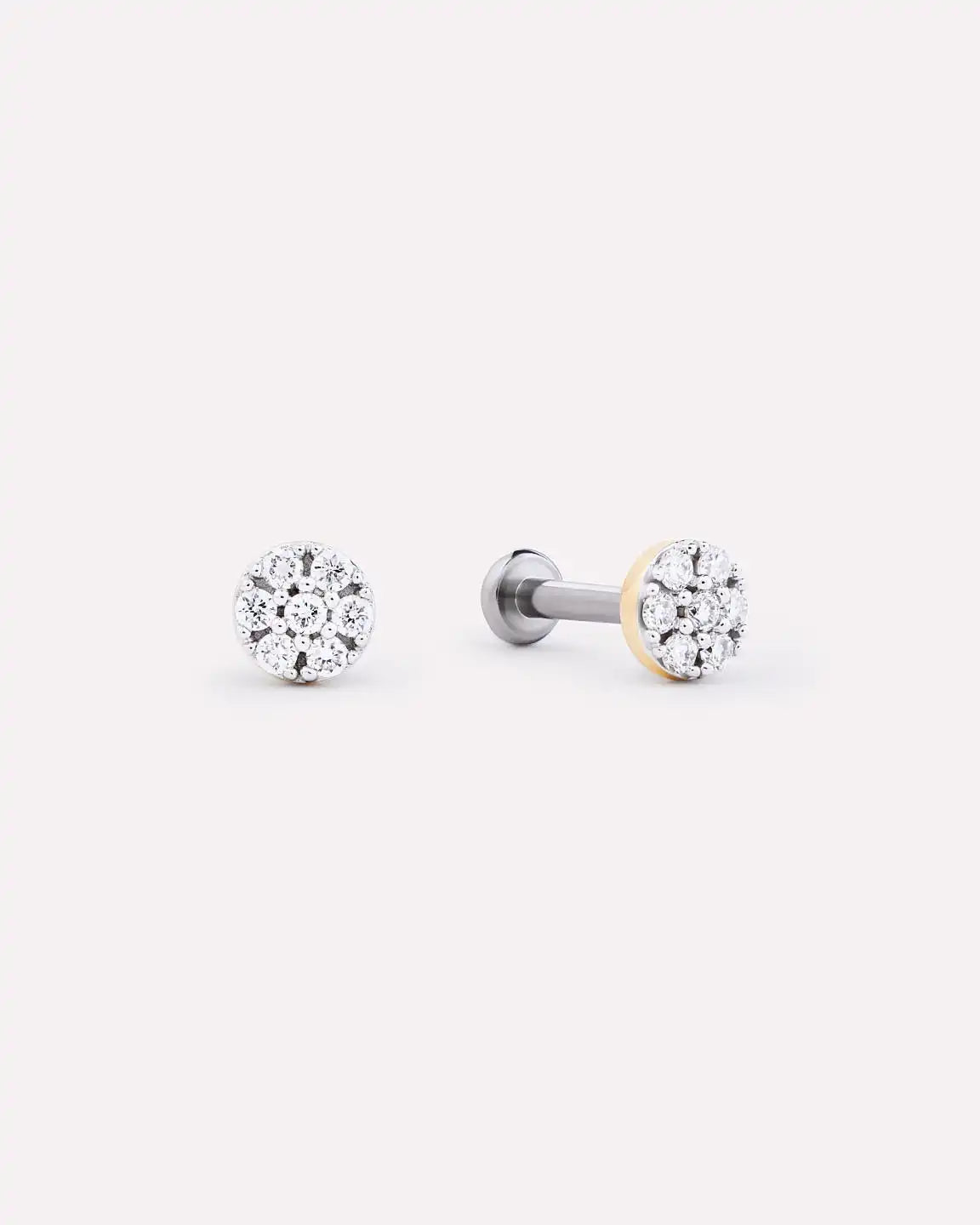 Solid Yellow Gold - Diamond Circle Flatback Studs