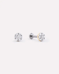 Solid Yellow Gold - Diamond Circle Flatback Studs
