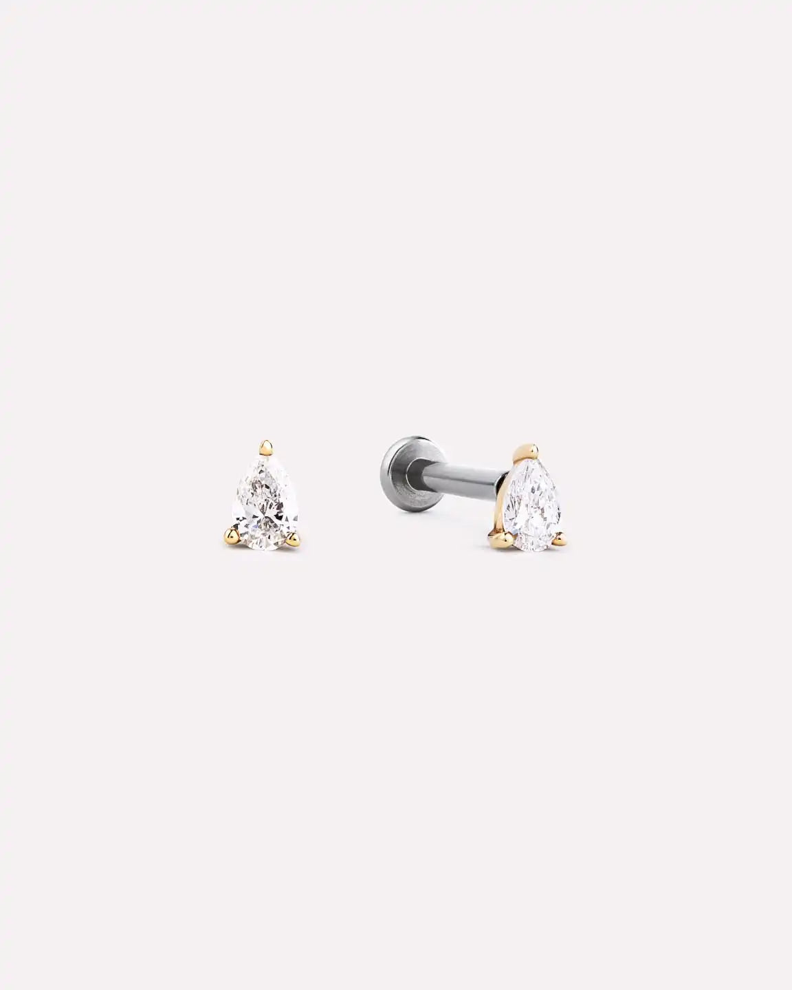 Solid Yellow Gold - Diamond Pear Flatback Studs