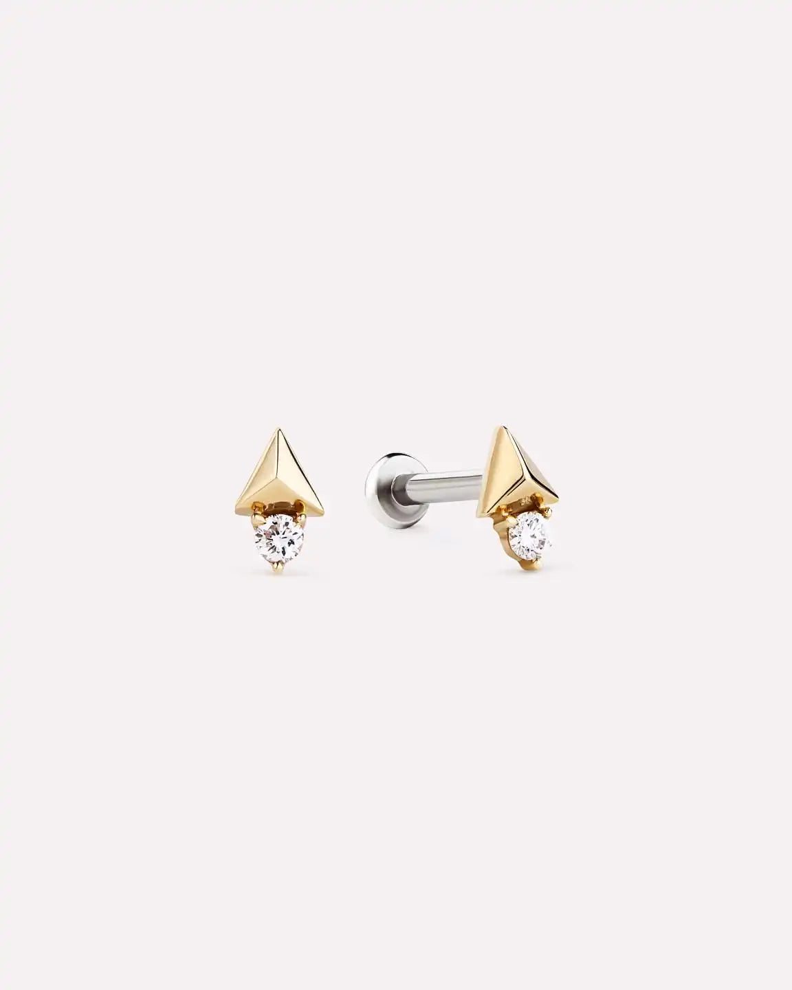 Solid Yellow Gold - Diamond Pyramid Flatback Studs