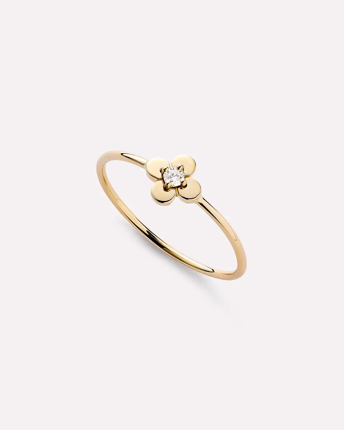 Solid Yellow Gold - Mini Diamond Flower Ring